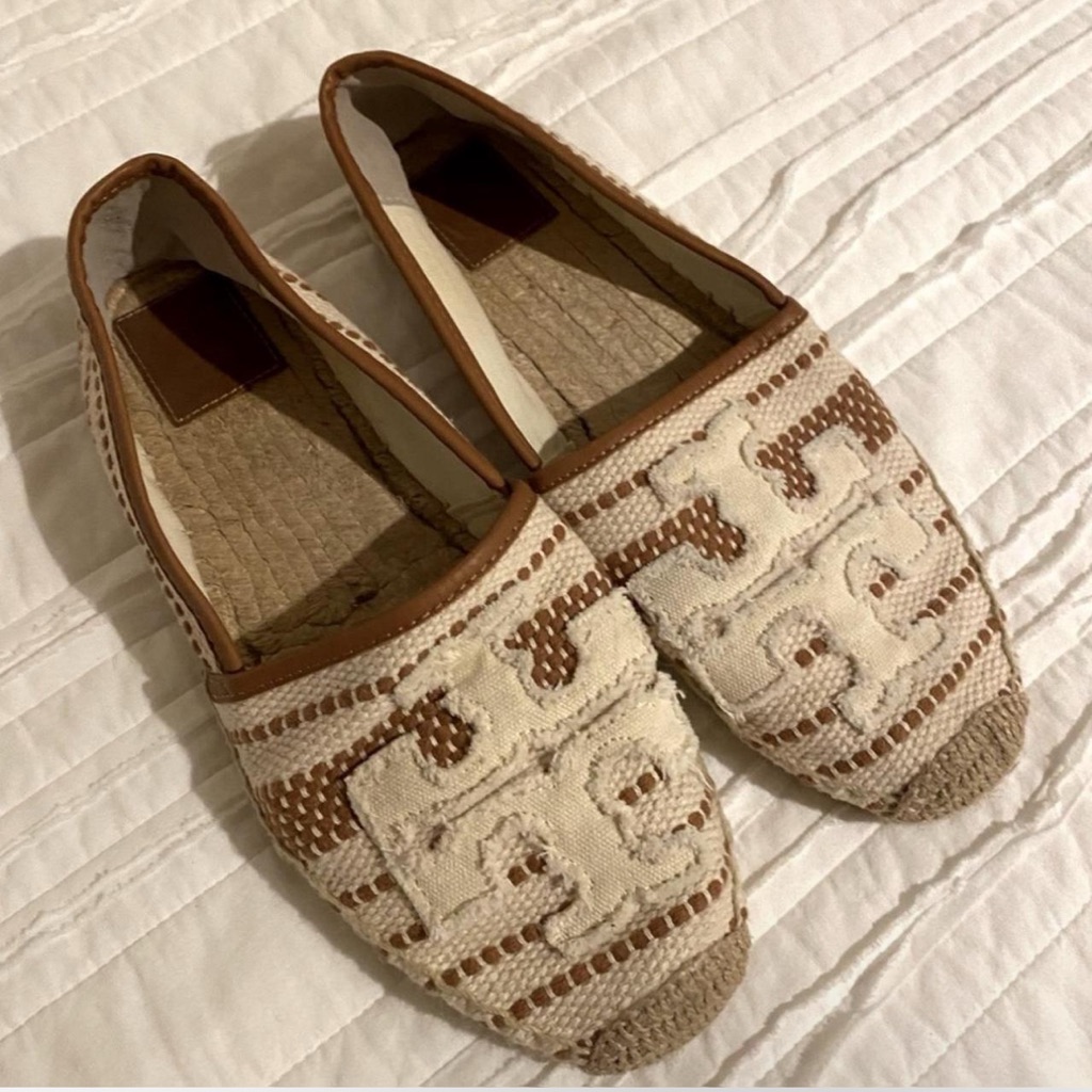 Tory Burch Tan And Cream Woven Espadrilles